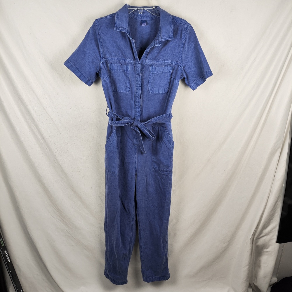 Old Navy Jumpsuit Womens Small Blue Denim Short Sleeve Belted One Piece Casual